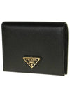 Gold Hardware Triangle Logo Saffiano Half Wallet Black - PRADA - BALAAN 3