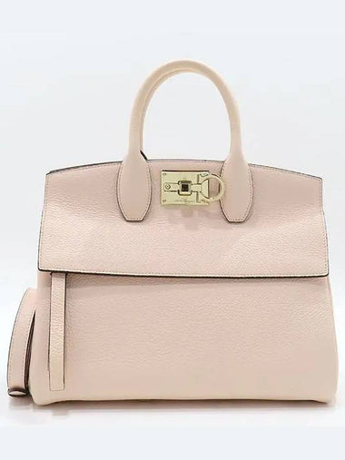 Ferragamo 21 H159 beige color gold Gancini decoration studio box tote bag shoulder strap 2WAY - SALVATORE FERRAGAMO - BALAAN 1