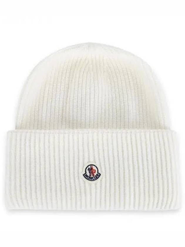 Logo Patch Wool Beanie Ivory 3B00048 M1241 035 1063418 - MONCLER - BALAAN 1