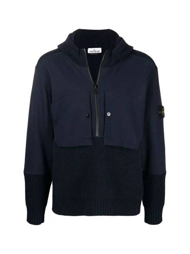 Wappen Patch Knit Zip Up Hoodie Navy - STONE ISLAND - BALAAN 1