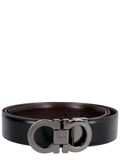 Double Gancini Reversible Leather Belt Black Auburn - SALVATORE FERRAGAMO - BALAAN 2