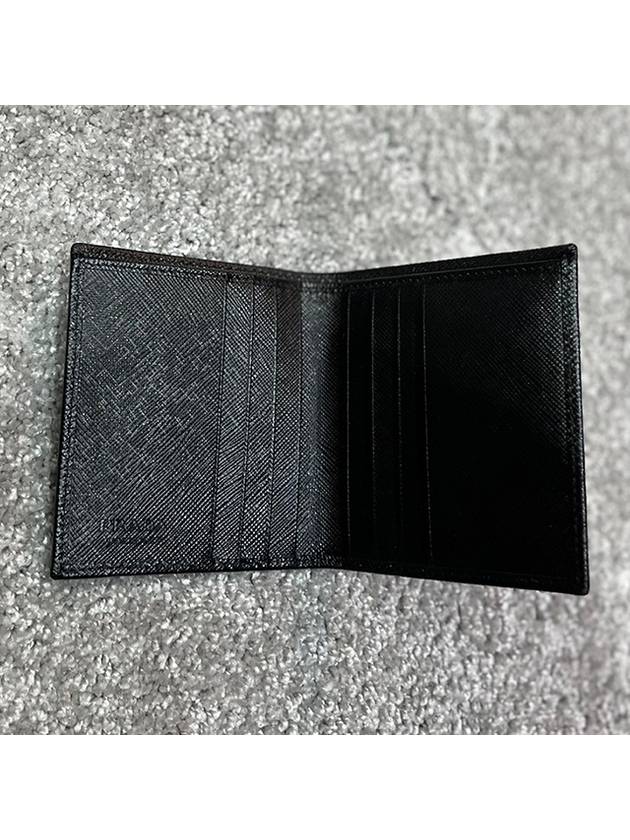 Triangular Logo Saffiano Half Wallet Black - PRADA - BALAAN 7