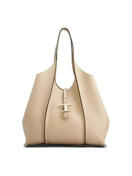 T Timeless Leather Medium Shopping Tote Bag Beige - TOD'S - BALAAN 2