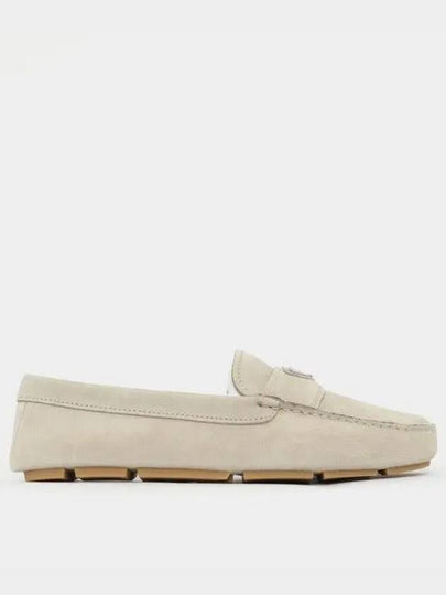 Triangle Logo Suede Driving Shoes Beige - PRADA - BALAAN 2