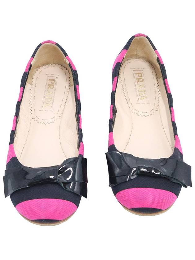 Prada Black Pink Striped Canvas Ribbon Decoration Women Flat Shoes 36 5 - PRADA - BALAAN 1