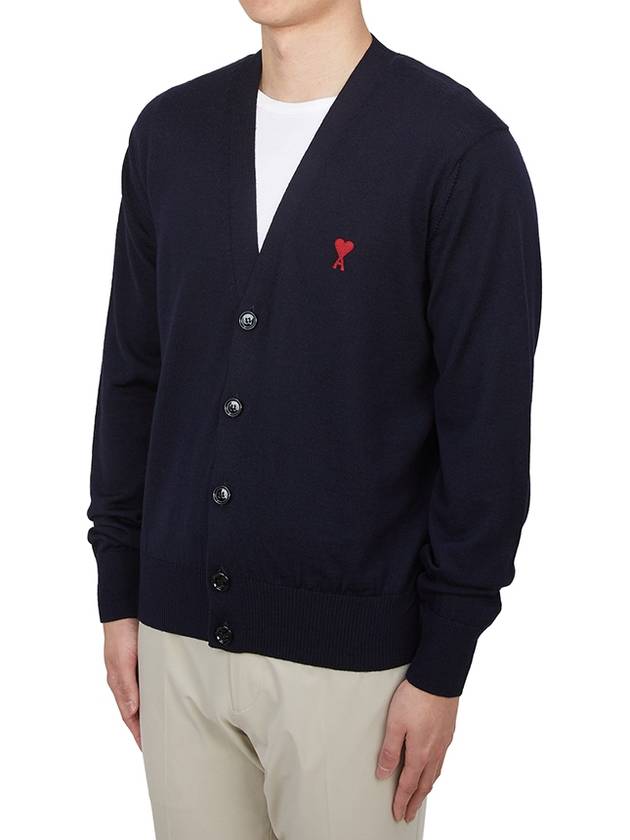 Red Heart Logo Merino Wool Cardigan Navy - AMI - BALAAN 3