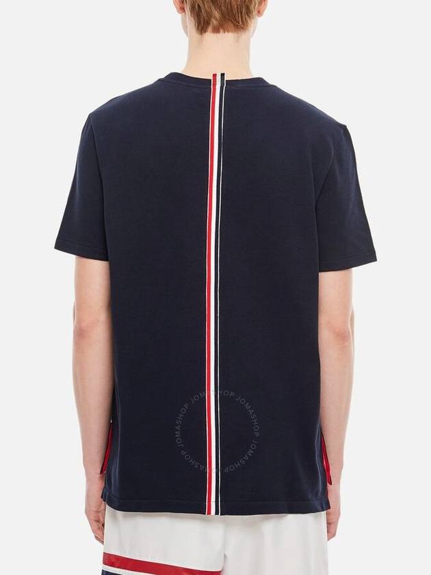 Men's Center Back Striped Short Sleeve T-Shirt Navy - THOM BROWNE - BALAAN 3