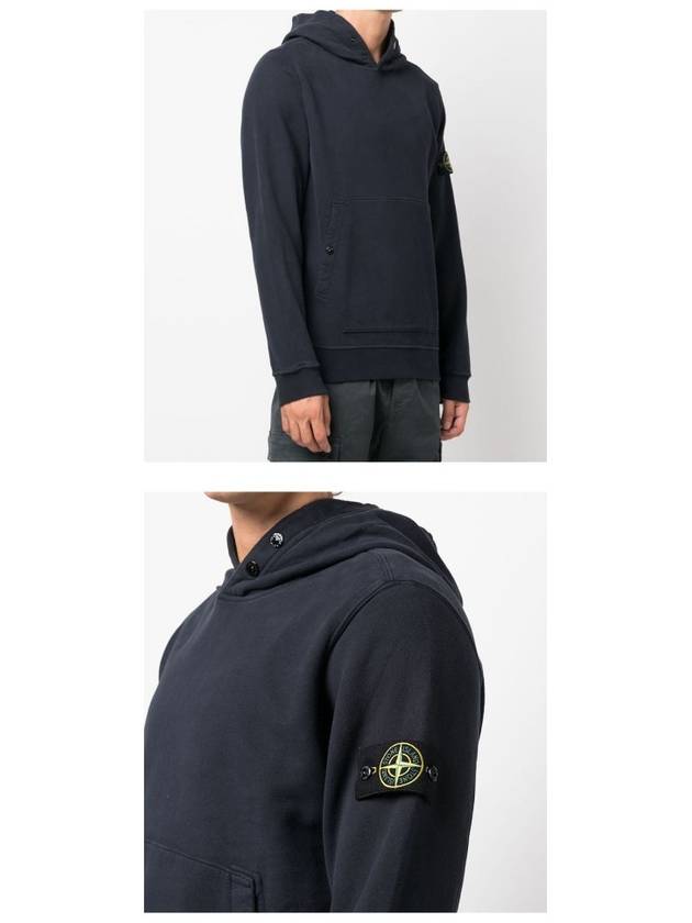 Snap Brushed Cotton Fleece Hoodie Navy - STONE ISLAND - BALAAN 6