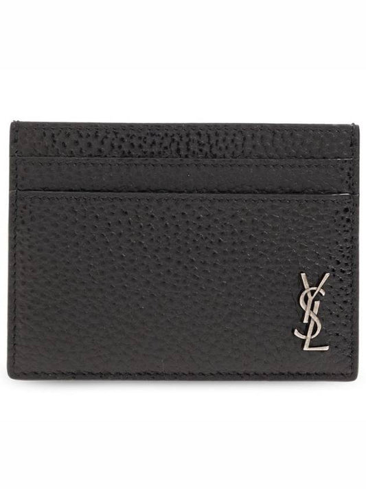 Logo Plaque Leather Card Wallet Black - SAINT LAURENT - BALAAN 2