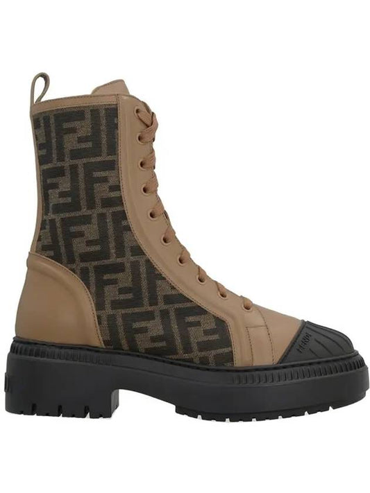 Women's Domino Biker Combat Walker Boots Beige - FENDI - BALAAN.