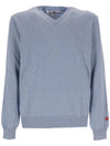 Small Red Heart Wappen V-Neck Wool Knit Top Blue - COMME DES GARCONS - BALAAN 1