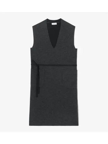 Women s V neck sleeveless dress charcoal gray - LACOSTE - BALAAN 1