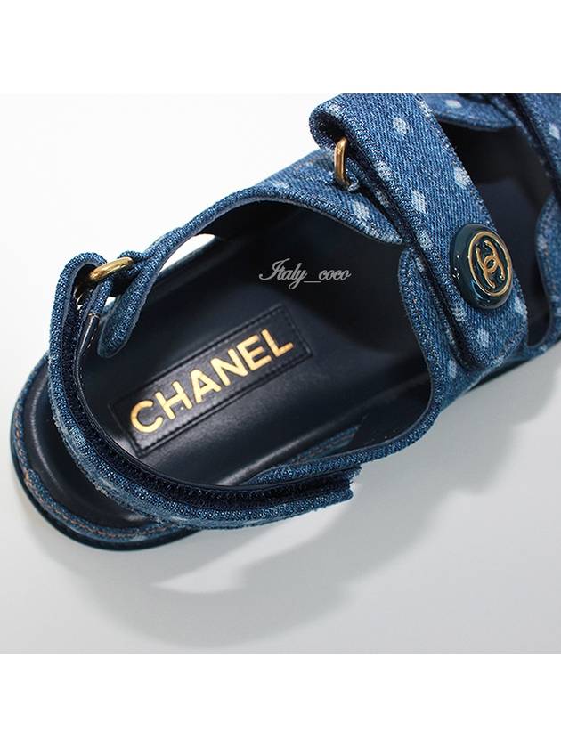 Printed Denim Velcro Sandals Blue - CHANEL - BALAAN 9