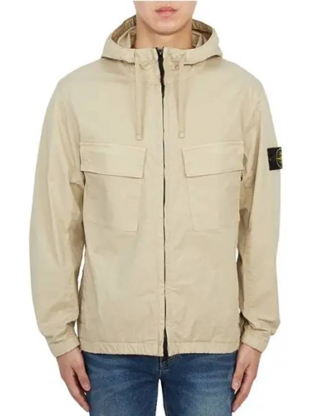 Cotton Twill Stretch Hooded Jacket Beige - STONE ISLAND - BALAAN 2