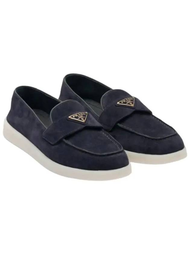 Triangle Logo Suede Leather Loafers Blue - PRADA - BALAAN 3