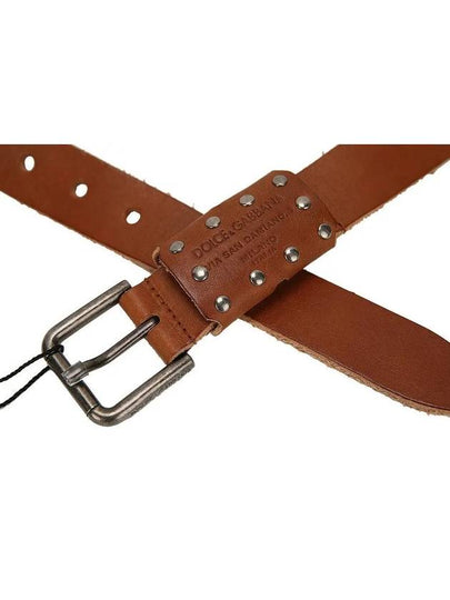 Leather Stud Plate Belt Brown - DOLCE&GABBANA - BALAAN 2