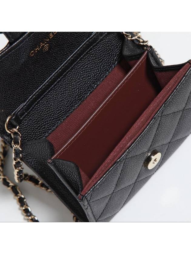 Classic Chain Mini Bag Grained Shiny Calfskin Gold Metal Black - CHANEL - BALAAN 5