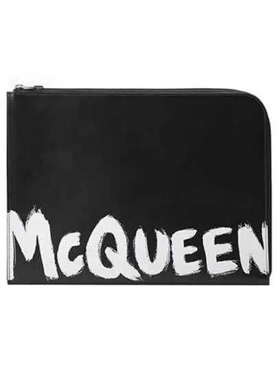 Graffiti Logo Round Zipper Clutch Bag Black - ALEXANDER MCQUEEN - BALAAN 2