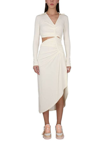 Draped Cut-Out Midi Dress White - OFF WHITE - BALAAN 2