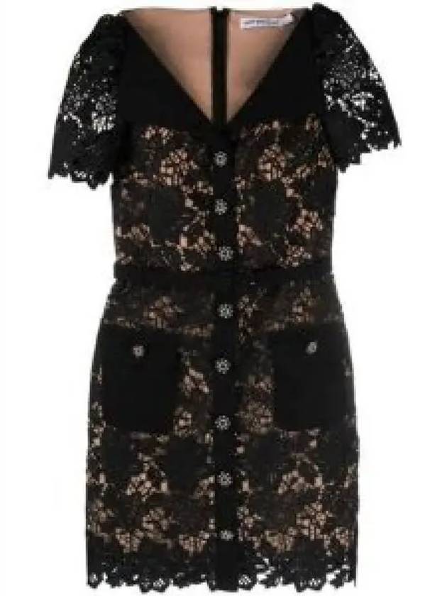 24 BLACK LACE OPEN NECK MINI DRESS RS24126SB 1223833 - SELF PORTRAIT - BALAAN 1