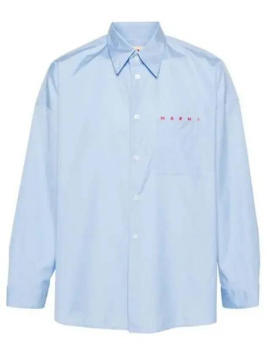 Logo Print Cotton Long Sleeve Shirt Light Blue - MARNI - BALAAN 2