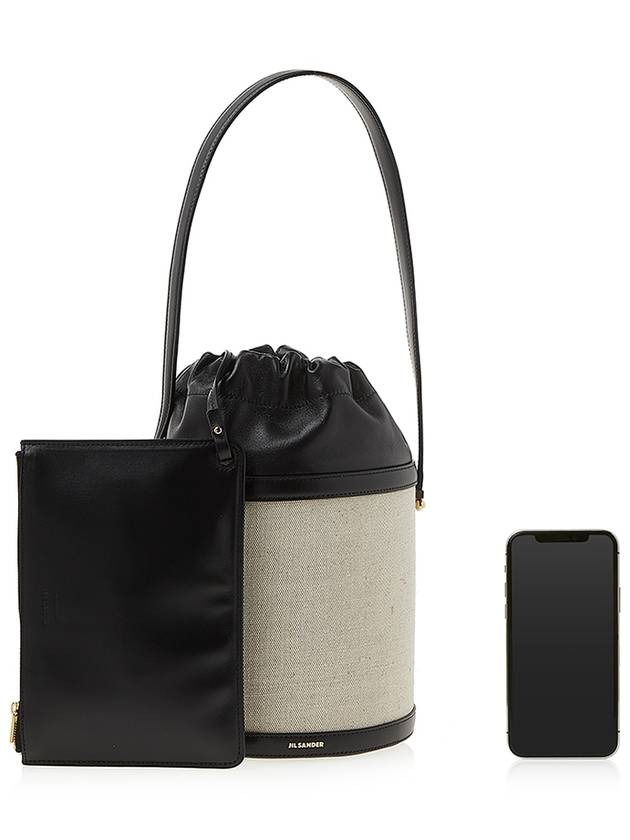 Draw Strung Small Bucket Bag White Black - JIL SANDER - BALAAN.