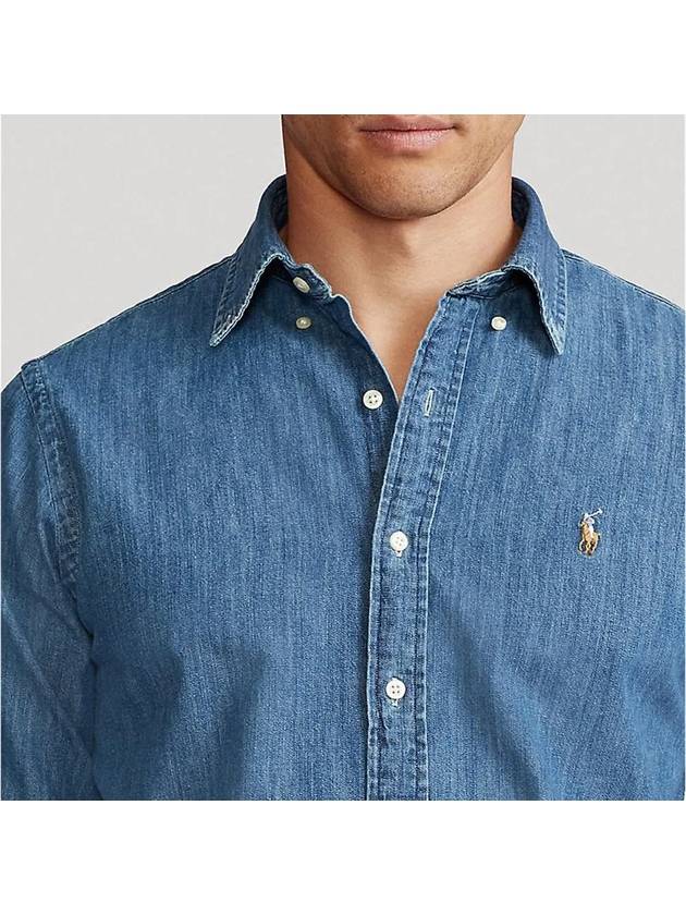 Men's Denim Custom Fit Long Sleeve Shirt Blue - POLO RALPH LAUREN - BALAAN 5