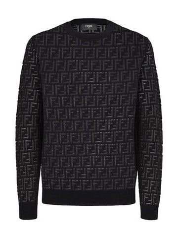 FF motif crew neck wool knit top black - FENDI - BALAAN 1