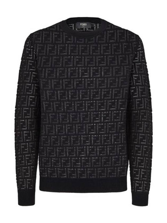 FF motif crew neck wool knit top black - FENDI - BALAAN 1