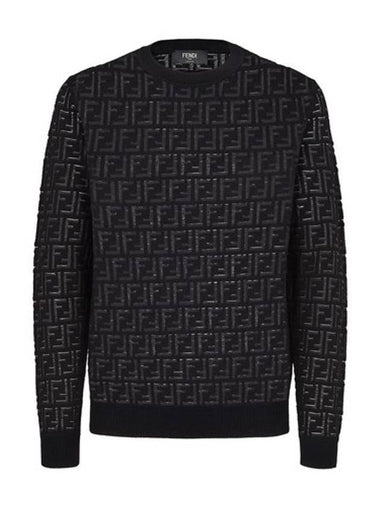 FF Motif Crew Neck Wool Knit Top Black - FENDI - BALAAN 1