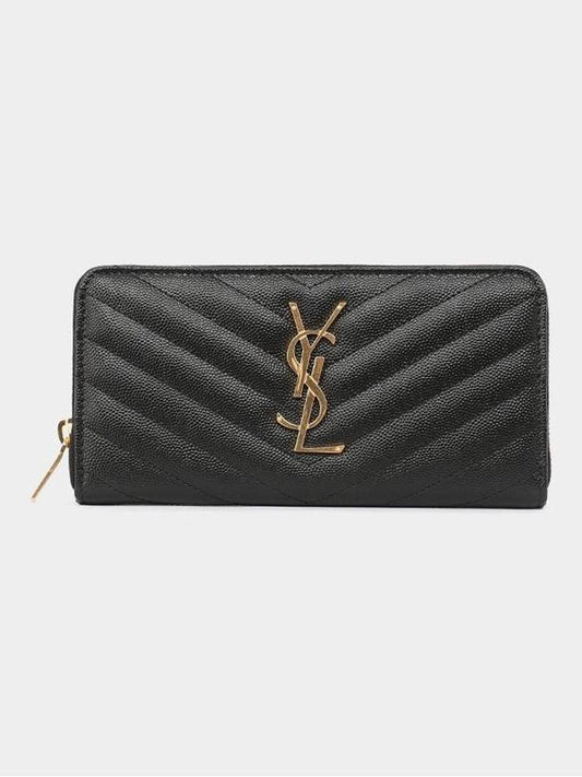 Matelasse Monogram Zipper Around Long Wallet Black - SAINT LAURENT - BALAAN 2