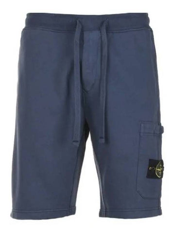 Men's Waffen Patch Cotton Fleece Bermuda Shorts Avio Blue - STONE ISLAND - BALAAN.