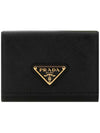 Women's Triangle Logo Saffiano Compact Half Wallet Black - PRADA - BALAAN 2