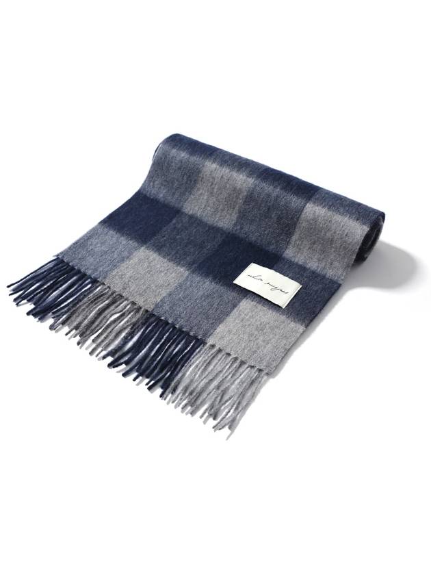 Pattern Virgin Wool Muffler Navy - WHITE PROJECT - BALAAN 3