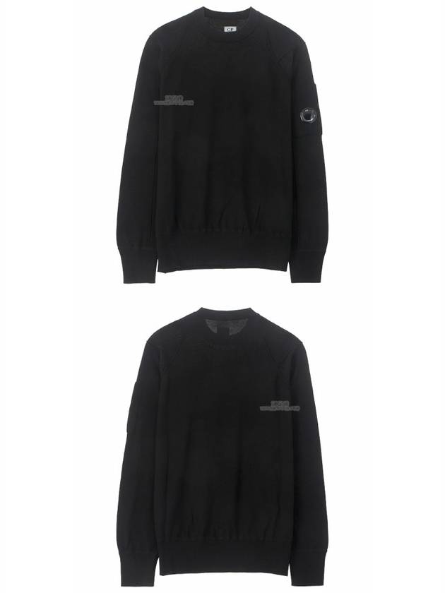 Men's Lens Wappen Crew Neck Knit Top Black - CP COMPANY - BALAAN.