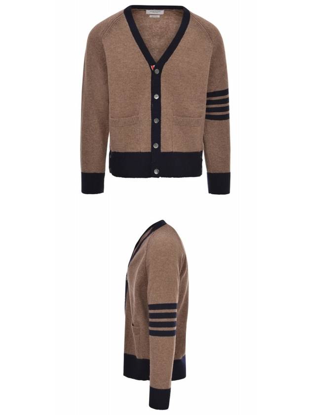 V-Neck 4-Bar Wool Cardigan Brown - THOM BROWNE - BALAAN 6