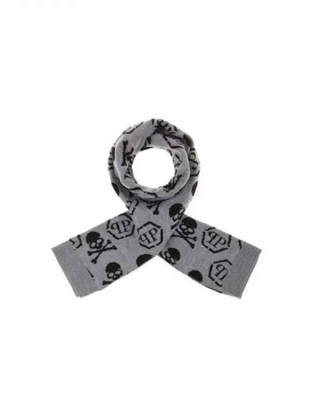 Men's Skull and Bones Wool Scarf Gray 270969 - PHILIPP PLEIN - BALAAN 1