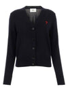 Heart Logo Wool Cardigan Navy - AMI - BALAAN 1