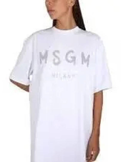 Milano Brushed Logo Cotton Short Sleeve Short Dress White - MSGM - BALAAN 2