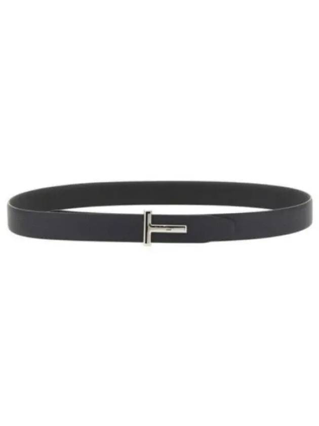 Silver Hardware T Logo Reversible Leather Belt Dark Navy - TOM FORD - BALAAN 2