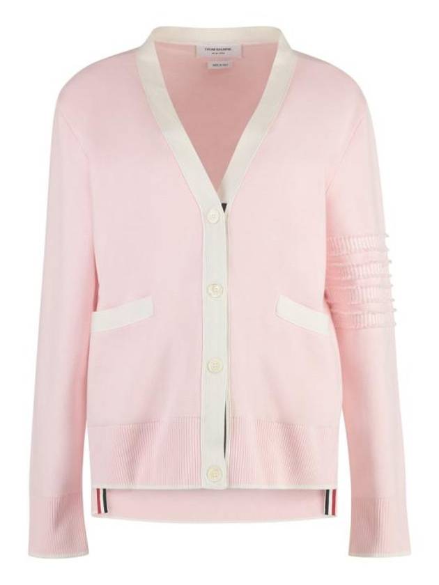 Milano Stitch V Neck Cardigan Pink - THOM BROWNE - BALAAN 2