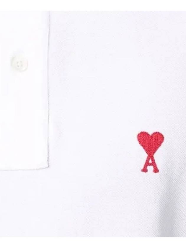 Heart Logo Polo Shirt White - AMI - BALAAN 5