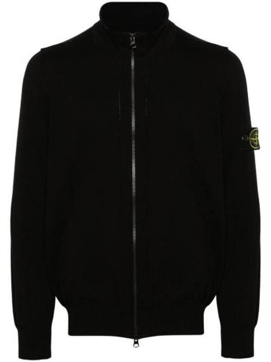 Wappen Patch Cotton Zip-Up Cardigan Black - STONE ISLAND - BALAAN 1