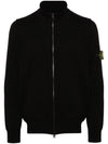 Wappen Patch Cotton Zip-Up Cardigan Black - STONE ISLAND - BALAAN 1