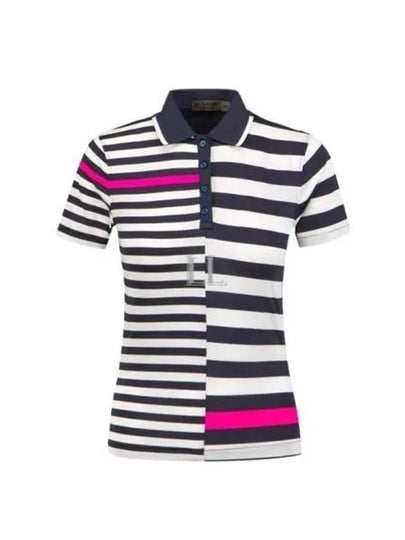 Women's Bold Stripe Short Sleeve Polo Shirt White Navy - G/FORE - BALAAN 2