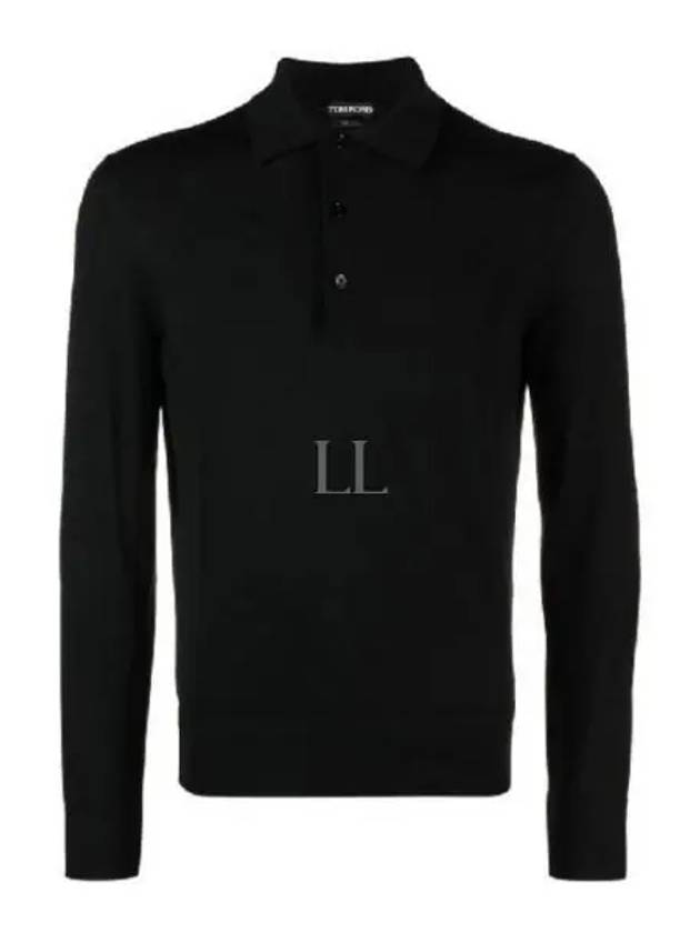 Wool Silk Long Sleeve Polo Shirt Black - TOM FORD - BALAAN 2