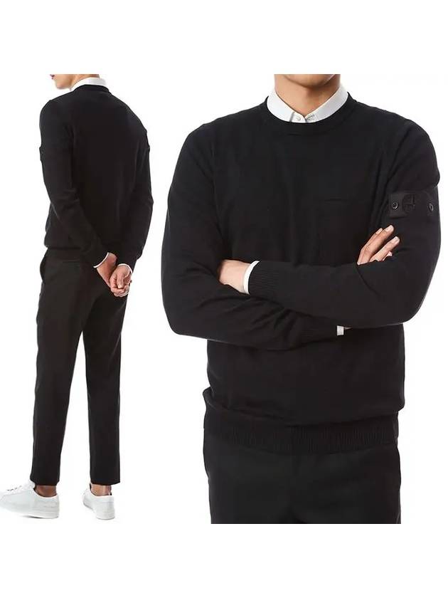 Men's Shadow Project Wappen Pocket Wool Knit Top Black - STONE ISLAND - BALAAN 2