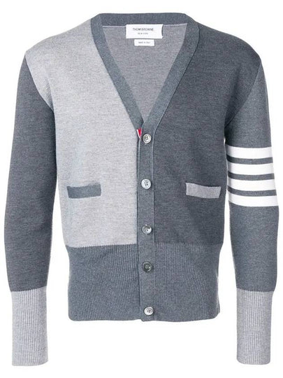 Fun Mix Milano Stitch Wool V-neck Cardigan Gray - THOM BROWNE - BALAAN 2