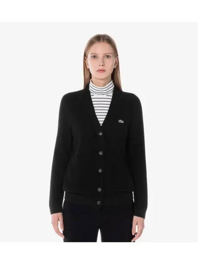 Women s Wool V neck Cardigan Black - LACOSTE - BALAAN 1