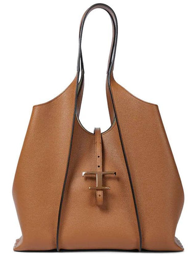 Logo T Timeless Leather Tote Bag Brown - TOD'S - BALAAN 1